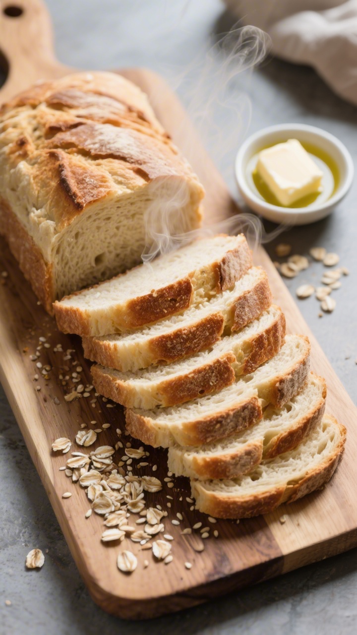 Final presentation top view: Tasty top-down shot of the finished sandwich loaf sliced on a wooden bo