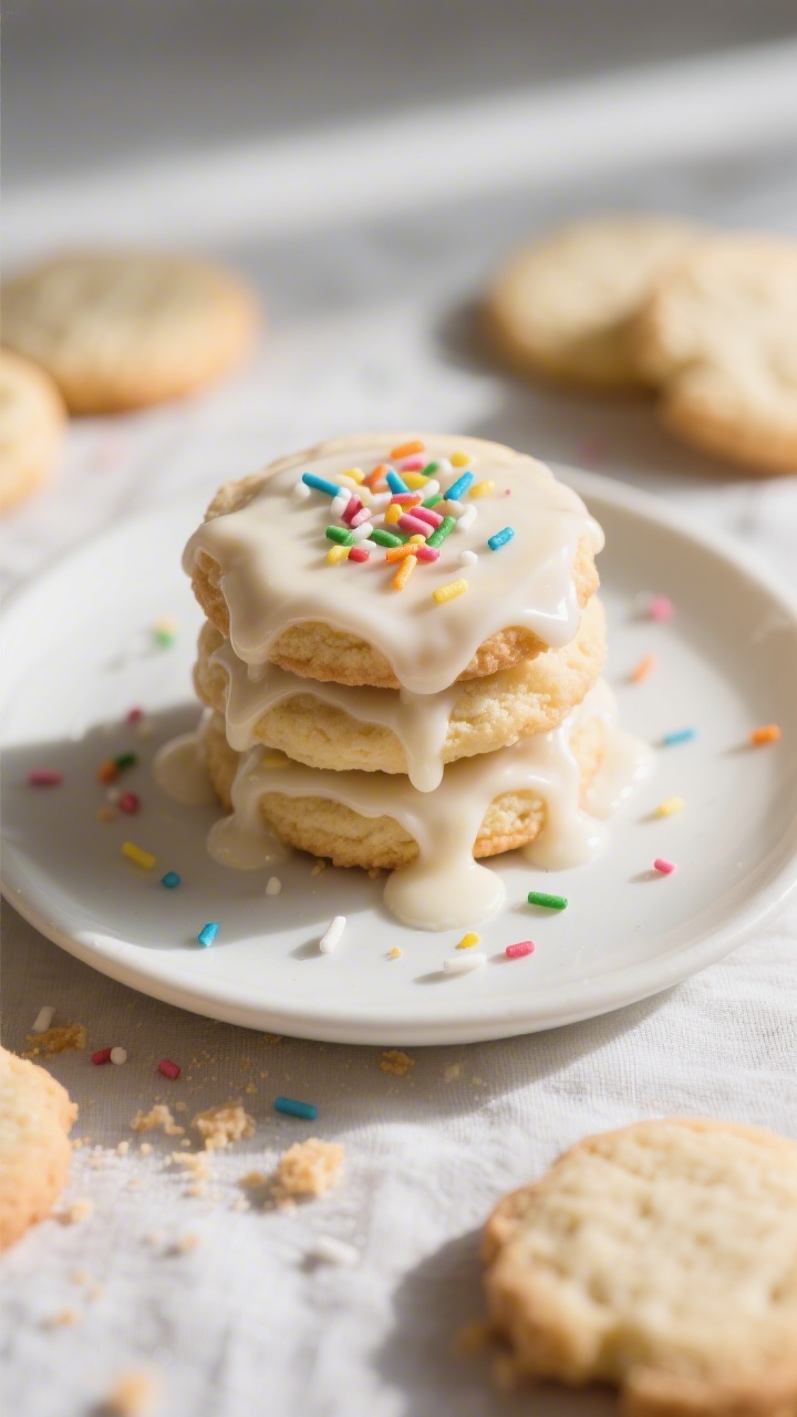 Final dish presentation: Beautifully plated 3-ingredient soft sugar cookies stacked and fanned on a