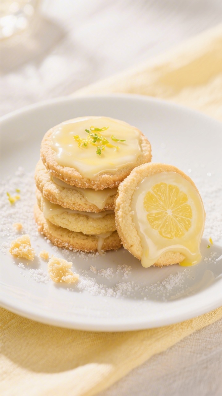 Final dish presentation: Beautifully plated lemon sugar cookies stacked and fanned on a simple white